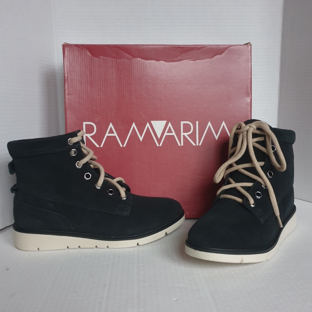 Ramarim Camurcao Black Soft Suede Lace-Up Ankle Booties/Sneakers Sz 38 W- 8-8.5